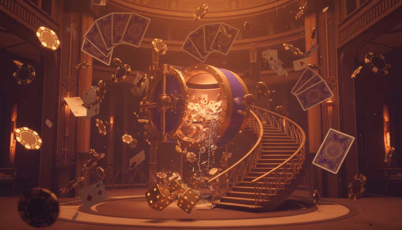 Scène dramatique de braquage de casino avec des personnages masqués et des lasers de sécurité